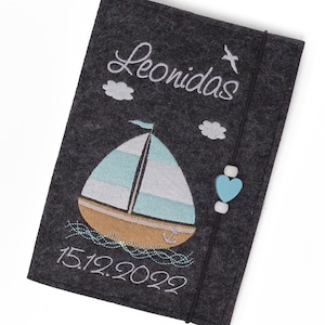 U Heft Hülle aus Filz, personalisiert, Maritim, Segelboot, Geschenk zur Geburt, Babyparty, Hülle für Untersuchungsheft mit Impfpassfach