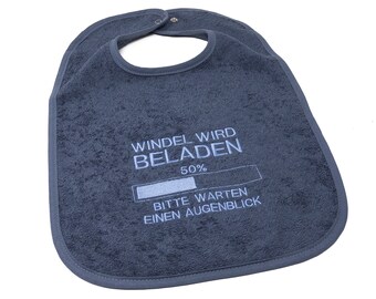 Lätzchen mit Druckknopf und lustigem Spruch bestickt, Geschenk zur Geburt, Babylätzchen personalisiert, Latz mit Namen, Babyparty