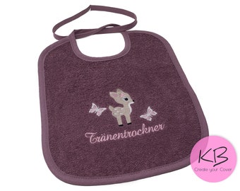Lätzchen zum binden mit Namen und Motiv Rehkitz, Geschenk zur Geburt, Babylätzchen personalisiert, Taufgeschenk, Lätzchen mit Namen