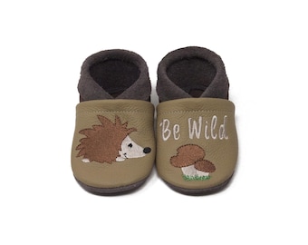 Personalized baby shoes with name, leather booties with hedgehog motif, christening gift, baby booties, kindergarten shoes, first walking shoes, christening