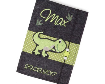 U-book cover made of felt personalized, motif dino, felt cover for examination book personalized, U-book cover made of felt, gift for birth