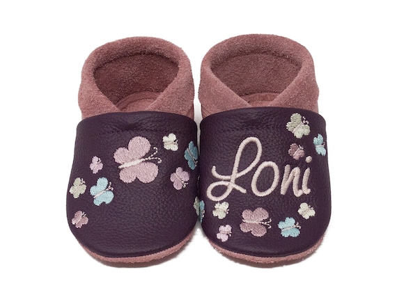 Buy Crawling Shoes Leather Slippers With Name and Butterfly Motif