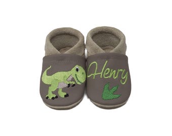 Personalized baby shoes, leather booties with name and dinosaur motif, gift for newborns, kindergarten shoes, first walking shoes, baby shower