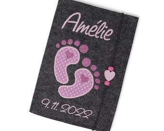 U Heft Hülle aus Filz personalisiert, Motiv Baby Füße, Geschenk zur Geburt, Babyparty, U-Hefthülle mit Namen, Untersuchungshefthülle