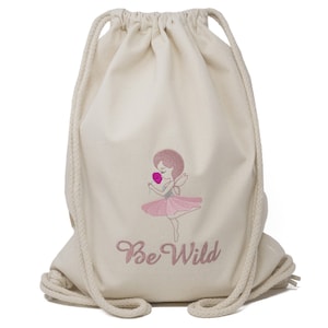 Gymtas met naam en motief ballerina, elf geborduurd, sporttas, cadeau voor de start van de school, kleuterschooltas gepersonaliseerd