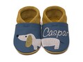 Crawling shoes personalized, leather slippers with name and motif puppy dog embroidered, real leather, gift for baptism, first walker shoes product logo