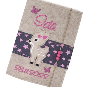 U Heft Hülle aus Filz, personalisiert, Motiv Rehkitz, Geschenk zur Geburt, U-Hefthülle mit Namen, Untersuchungshefthülle mit Impfpass