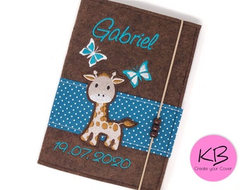 U Heft Hülle aus Filz personalisiert, Motiv Giraffe,U-Hefthülle bestickt,Hülle für Untersuchungsheft, Filzhülle für U-Heft mit Name,Geschenk