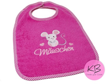Bib with snap fastener name and mouse motif embroidered, gift for baptism, baby bib personalized, bib with name, baby shower, birth