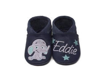 Personalized crawling shoes, leather booties with name and elephant motif, baby booties, gift for newborns, kindergarten shoes, baby shower