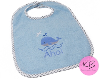Bib with snap fastener name and motif, maritime, baby bib personalized, small gift, christening gift, bib with name