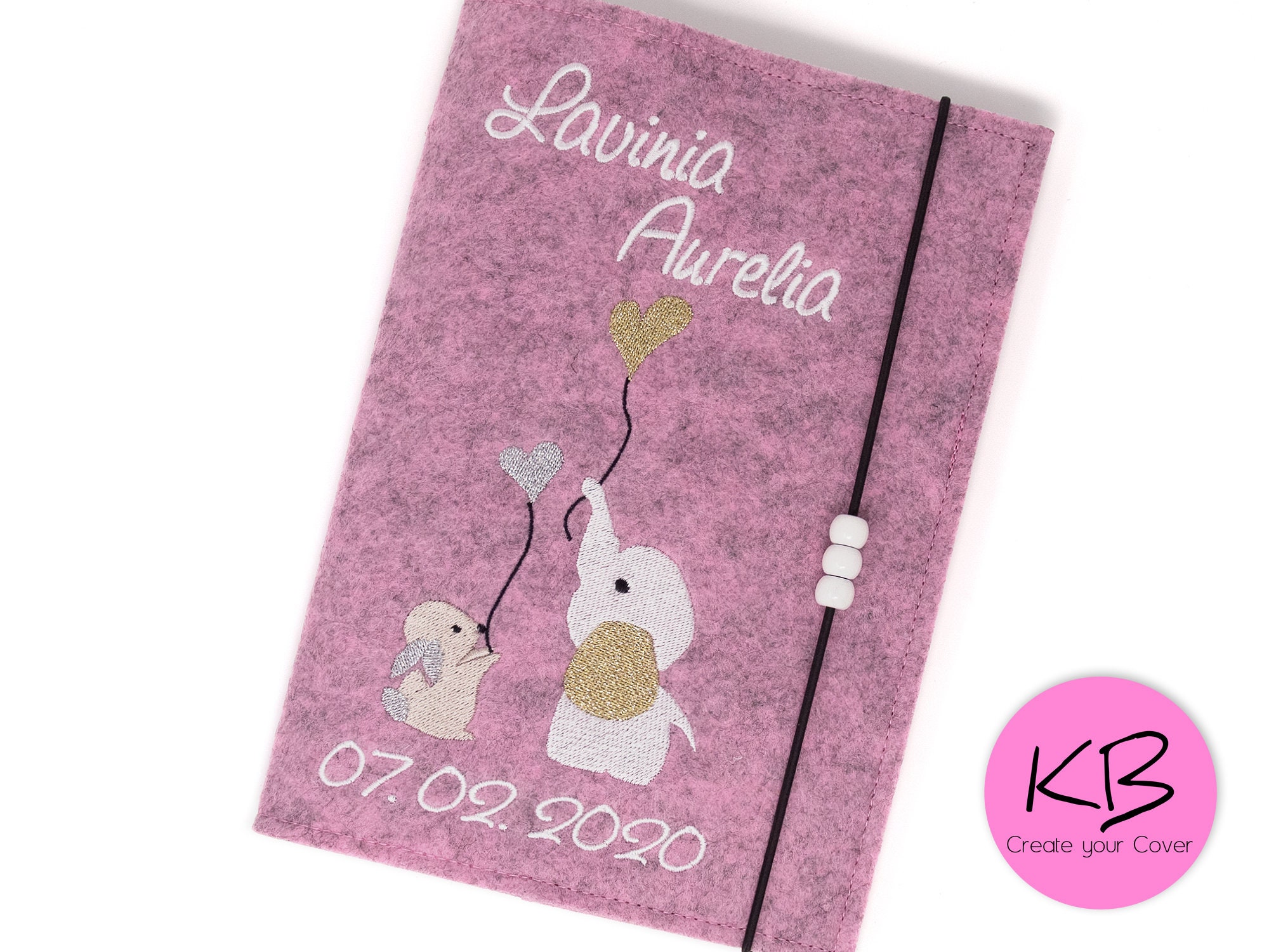 Housse Carnet De Santé Personnalisable Lapin éléphant - Feutre DIN A5