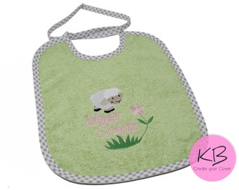 Lätzchen zum binden  mit Namen und Motiv Schäfchen, Geschenk zur Taufe, Babylätzchen mit Namen, Lätzchen personalisiert, Babyparty