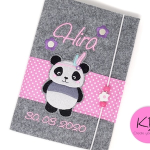 U-Heft Hülle aus Filz personalisiert Panda Bär, UHefthülle mit Name, Filzhülle für Uheft,Geschenk zur Geburt,Filzhülle für Untersuchungsheft