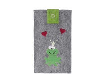 Felt smartphone case, personalized phone case, smartphone pouch embroidered with a frog motif, small gift