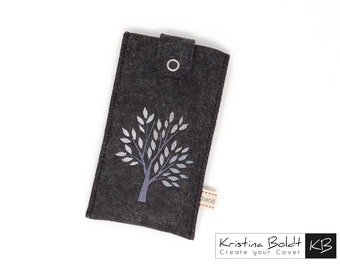 Bestickte Handyhülle Handytasche personalisiert  Baum  aus Filz Handyhülle iPhone Geschenk für Mama Geschenk für Freundin Smartphone Hülle