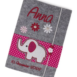 U Heft Hülle aus Filz, personalisiert, Motiv Elefant, Filzhülle für Untersuchungsheft mit Impfpassfach, Geschenk zur Geburt,U-Hefthülle Filz