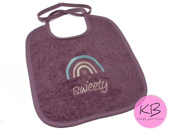 Bib to tie with name and motif Boho Rainbow, baby bib with name, bib personalized, gift for birth, baptism gift