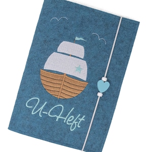 U Heft Hülle aus Filz, personalisiert, Segelboot, Maritim, Untersuchungsheft Hülle mit Impfpasstasche, Geschenk zur Geburt, Babyparty,U-Heft