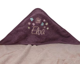Hooded towel embroidered with name and butterfly motif, gift for christening, birth, baby towel with name, hooded bath towel