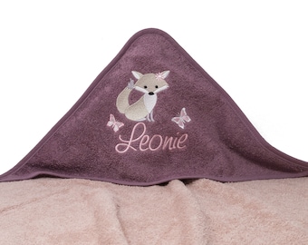 Hooded towel with name and fox motif, personalized baby towel, christening gift, small gift, hooded bath towel