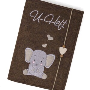 U Heft Hülle aus Filz personalisiert, Motiv Elefant, Filzhülle für Untersuchungsheft, Geschenk zur Geburt, U-Heft Hülle mit Namen