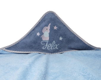 Hooded towel embroidered with name and elephant motif, personalized baby towel, christening gift, hooded bath towel, baby accessories