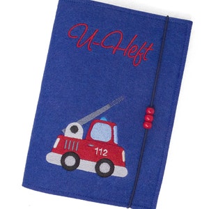 U Heft Hülle aus Filz personalisiert, Feuerwehrauto, Untersuchungsheft Hülle mit Impfpassfach, Geschenk zur Geburt, U-Heft mit Namen