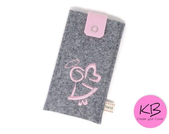 Bestickte Handyhülle Handytasche personalisiert  Schutzengel  aus Filz Handyhülle iPhone Geschenk Mama Geschenk Freundin Smartphone Hülle