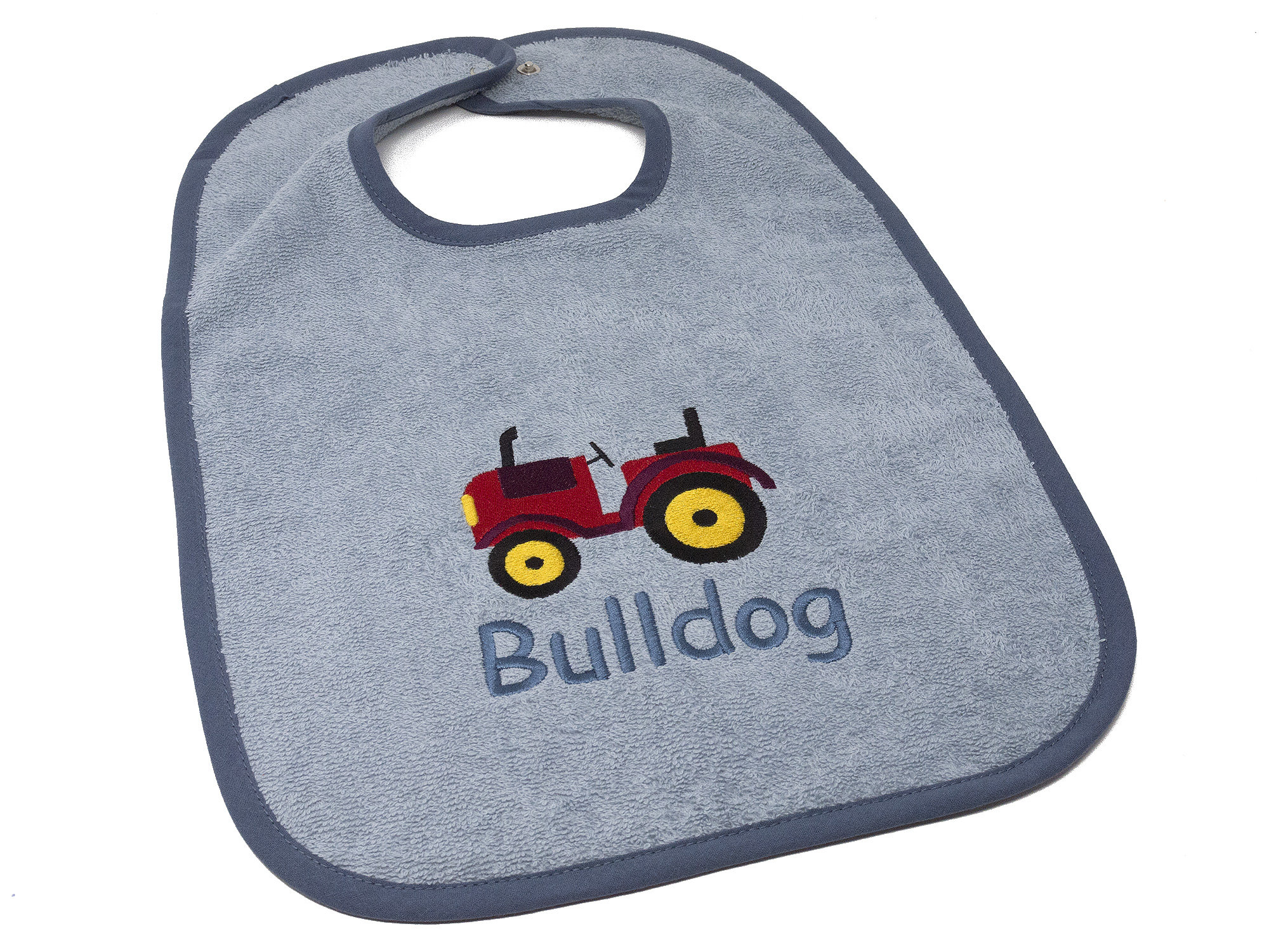 Bib with snap fastener name and tractor motif, personalized baby bib, baptism gift, small gift, personalized bib