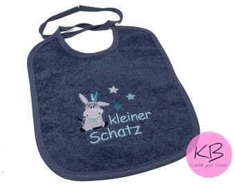 Bib to tie with name and donkey motif, gift for baptism, baby shower, baby bib with name, personalized bib