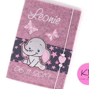 U Heft Hülle aus Filz  personalisiert, Motiv Elefant, Geschenk zur Geburt, Untersuchungshefthülle mit Impfpassfach, U- Hefthülle mit Namen