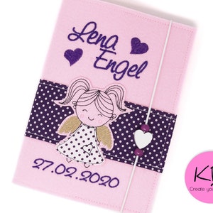 U Heft Hülle aus Filz, personalisiert, Engel, Hülle aus Filz für Untersuchungsheft, Geschenk an werdende Mutter, U-Hefthülle mit Namen