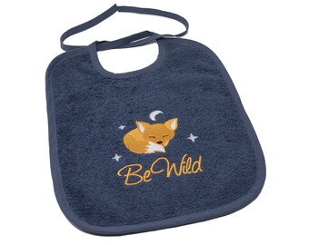 Bib to tie with name and fox motif, gift for birth, christening gift, baby shower, personalized bib, baby bib with name
