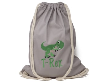 Gym bag with name and motif Dino, T-Rex, sports bag, gift for school enrollment, personalized kindergarten bag, sports backpack