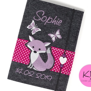 U Heft Hülle aus Filz personalisiert, Motiv Fuchs, Untersuchungsheft Hülle mit Impfpassfach, Geschenk zur Geburt, U-Heft mit Namen