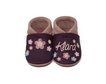 Personalized baby shoes, leather booties with name and floral motif, genuine leather, christening gift, baby shoes, baby booties with name
