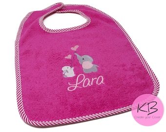 Lätzchen mit Druckknopf Namen und Motiv Elefant Häschen bestickt, kleines Geschenk zur Geburt, Babylätzchen personalisiert, Taufgeschenk