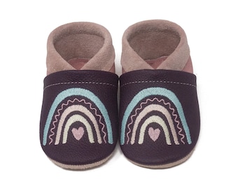 Crawling shoes, leather slippers with Boho rainbow motif, genuine leather kindergarten shoes, baby slippers, baptism gift