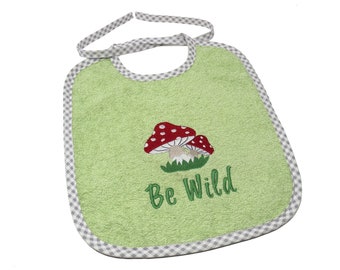 Lätzchen zum binden  mit Namen und Motiv Fliegenpilz, Geschenk zur Geburt, Babyparty, Taufgeschenk, Babylätzchen personalisiert, Lätzchen