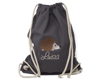 Gym bag embroidered with name and hedgehog motif, sports bag, gift for school enrollment, kindergarten gym bag, backpack