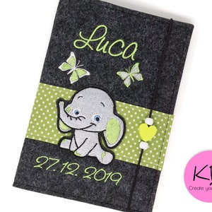U Heft Hülle aus Filz personalisiert, kleiner Elefant, Geschenk zur Geburt, Filzhülle Für Untersuchungsheft it Impfpassfach, U-Hefthülle