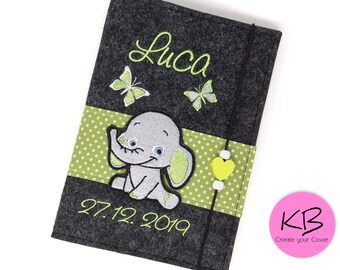 U Heft Hülle aus Filz personalisiert, kleiner Elefant, Geschenk zur Geburt, Filzhülle Für Untersuchungsheft it Impfpassfach, U-Hefthülle
