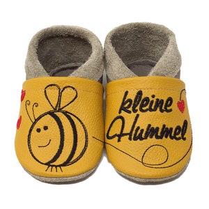 Crawling shoes leather slippers with name and motif bumblebee embroidered in real leather