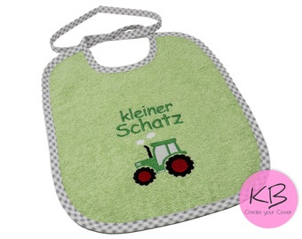 Bib to tie with name and tractor motif embroidered, small gift for birth, baptism, baby bib personalized, baby bib with name
