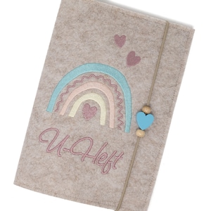 U-Heft Hülle aus Filz, personalisiert, Boho Regenbogen, Geschenk zur Geburt, Untersuchungshefthülle aus Filz mit Namen, Uheft Einband