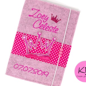 U-Heft Hülle aus Filz, personalisiert, Motiv Krone, Geschenk zur Geburt, U-Hefthülle mit Namen, Untersuchungshefthülle mit Impfpass