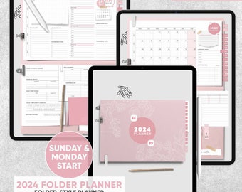 2024 Folder Portrait Planner - Folder-Style Planner with Monthly, Weekly and Daily Plans with A-Z Note - for GoodNotes, Notability, PDF apps