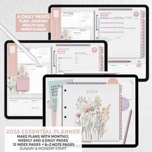 2026 Essential DIGITAL Planner | 4 Daily Pages | Daily Plan, Journal, Healthy, Mindful | Goodnotes, iPad, Penly, Noteful