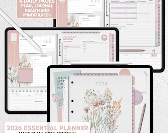 2026 Essential DIGITAL Planner | 4 Daily Pages | Daily Plan, Journal, Healthy, Mindful | Goodnotes, iPad, Penly, Noteful